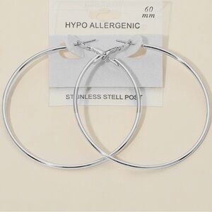 Silver 60mm hypoallergenic hoop earrings